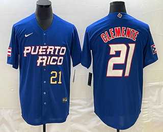 Mens Puerto Rico Baseball #21 Roberto Clemente Number 2023 Blue World Classic Stitched Jersey,We sell and wholesale Mens Puerto Rico Baseball #21 Roberto Clemente Number 2023 Blue World Classic Stitched Jersey on line form chian!