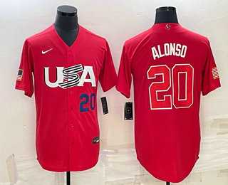 Mens USA #20 Pete Alonso Number 2023 Red World Classic Stitched Jersey,We sell and wholesale Mens USA #20 Pete Alonso Number 2023 Red World Classic Stitched Jersey on line form chian!