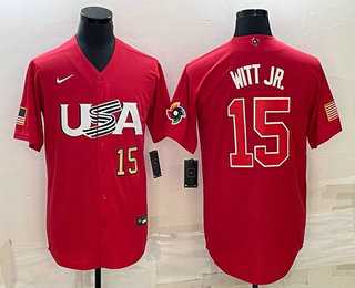 Mens USA Baseball #15 Bobby Witt Jr Number 2023 Red World Baseball Classic Stitched Jersey,We sell and wholesale Mens USA Baseball #15 Bobby Witt Jr Number 2023 Red World Baseball Classic Stitched Jersey on line form chian!