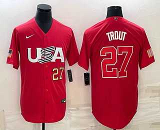 Mens USA Baseball #27 Mike Trout Number 2023 Red World Classic Stitched Jersey,We sell and wholesale Mens USA Baseball #27 Mike Trout Number 2023 Red World Classic Stitched Jersey on line form chian!