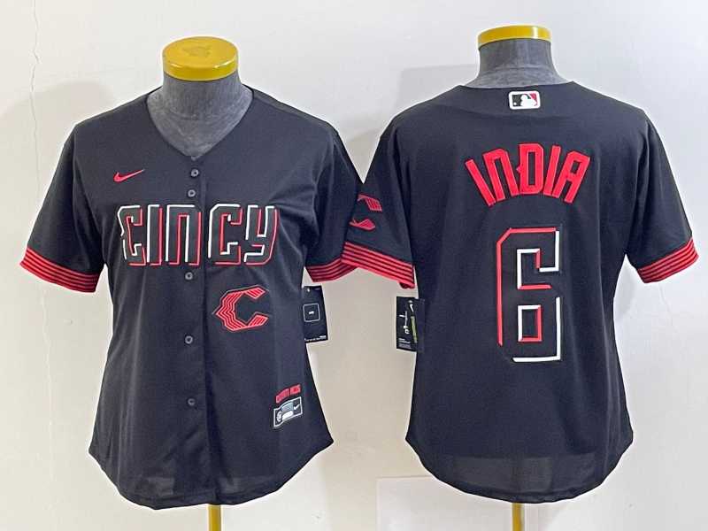 Women's Cincinnati Reds #6 Jonathan India Black 2023 City Connect Cool Base Stitched Jersey,We sell and wholesale Women's Cincinnati Reds #6 Jonathan India Black 2023 City Connect Cool Base Stitched Jersey on line form chian!
