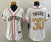 Women's Houston Astros #30 Kyle Tucker 2023 White Gold World Serise Champions Patch Cool Base Stitched Jersey,baseball caps,new era cap wholesale,wholesale hats