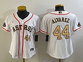 Women's Houston Astros #44 Yordan Alvarez Number 2023 White Gold World Serise Champions Patch Cool Base Stitched Jersey,baseball caps,new era cap wholesale,wholesale hats