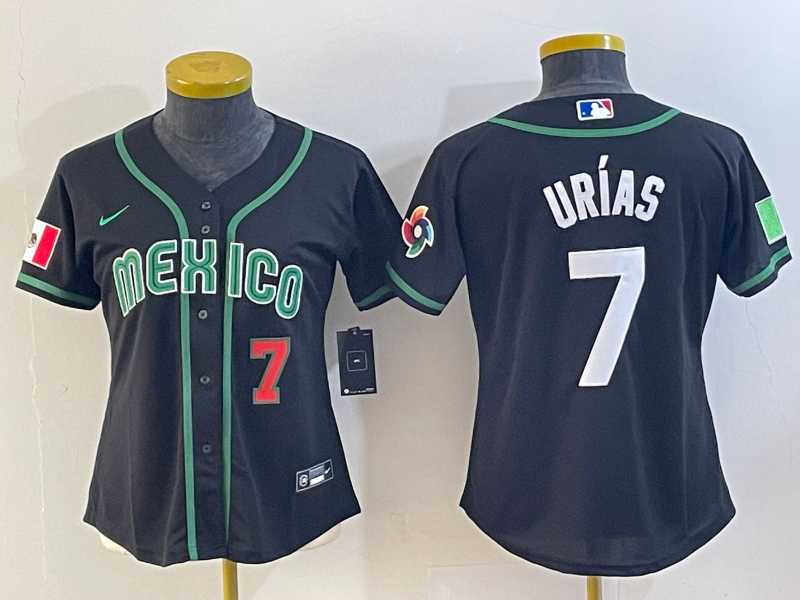 Women's Mexico Baseball #7 Julio Urias Number 2023 Black World Classic Stitched Jersey,We sell and wholesale Women's Mexico Baseball #7 Julio Urias Number 2023 Black World Classic Stitched Jersey on line form chian!