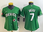Women's Mexico Baseball #7 Julio Urias Number 2023 Green World Classic Stitched Jersey6,baseball caps,new era cap wholesale,wholesale hats