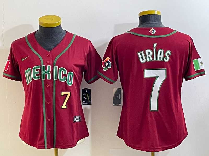 Women's Mexico Baseball #7 Julio Urias Number 2023 Red World Baseball Classic Stitched Jersey1,We sell and wholesale Women's Mexico Baseball #7 Julio Urias Number 2023 Red World Baseball Classic Stitched Jersey1 on line form chian!