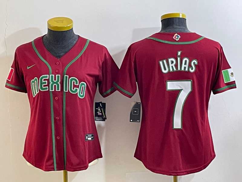Women's Mexico Baseball #7 Julio Urias Number 2023 Red World Baseball Classic Stitched Jersey12,We sell and wholesale Women's Mexico Baseball #7 Julio Urias Number 2023 Red World Baseball Classic Stitched Jersey12 on line form chian!