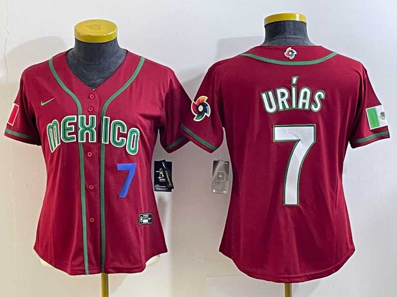 Women's Mexico Baseball #7 Julio Urias Number 2023 Red World Baseball Classic Stitched Jersey3,We sell and wholesale Women's Mexico Baseball #7 Julio Urias Number 2023 Red World Baseball Classic Stitched Jersey3 on line form chian!