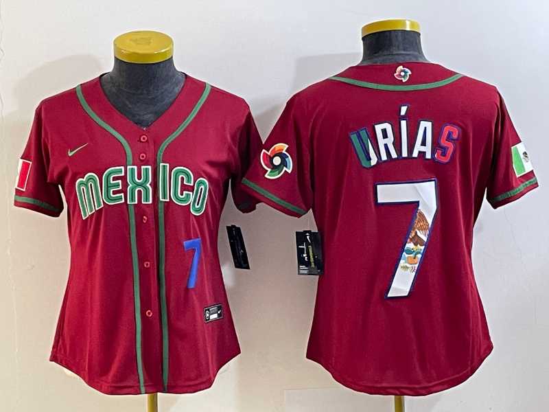 Women's Mexico Baseball #7 Julio Urias Number 2023 Red World Baseball Classic Stitched Jersey5,We sell and wholesale Women's Mexico Baseball #7 Julio Urias Number 2023 Red World Baseball Classic Stitched Jersey5 on line form chian!