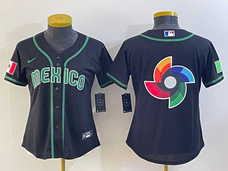 Women's Mexico Baseball 2023 Black World Big Logo Classic Stitched Jersey,We sell and wholesale Women's Mexico Baseball 2023 Black World Big Logo Classic Stitched Jersey on line form chian!