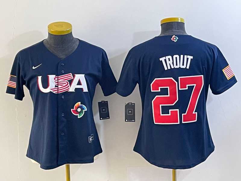 Women's USA Baseball #27 Mike Trout Number 2023 Navy World Classic Stitched Jersey2,We sell and wholesale Women's USA Baseball #27 Mike Trout Number 2023 Navy World Classic Stitched Jersey2 on line form chian!