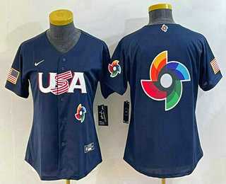 Women's USA Baseball 2023 Navy Big Logo With Patch World Classic Stitched Jersey,We sell and wholesale Women's USA Baseball 2023 Navy Big Logo With Patch World Classic Stitched Jersey on line form chian!