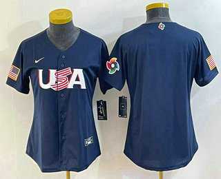 Women's USA Baseball Blank 2023 Navy World Classic Stitched Jersey,We sell and wholesale Women's USA Baseball Blank 2023 Navy World Classic Stitched Jersey on line form chian!