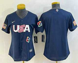 Women's USA Baseball Blank 2023 Navy World Classic Stitched Jerseys,We sell and wholesale Women's USA Baseball Blank 2023 Navy World Classic Stitched Jerseys on line form chian!