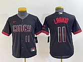 Youth Cincinnati Reds #11 Barry Larkin Number Black 2023 City Connect Cool Base Jersey,baseball caps,new era cap wholesale,wholesale hats