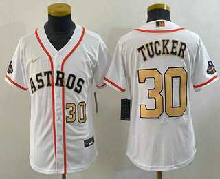 Youth Houston Astros #30 Kyle Tucker Number 2023 White Gold World Serise Champions Patch Cool Base Stitched Jerseys,We sell and wholesale Youth Houston Astros #30 Kyle Tucker Number 2023 White Gold World Serise Champions Patch Cool Base Stitched Jerseys on line form chian!