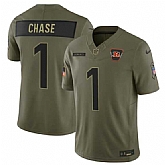 Men's Cincinnati Bengals #1 Ja'Marr Chase Olive 2025 Salute to Service Limited Stitched Jersey Dyin,baseball caps,new era cap wholesale,wholesale hats