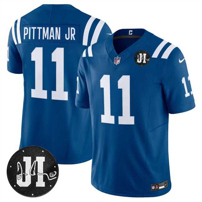 Men's Indianapolis Colts #11 Michael Pittman Jr. Blue 2025 F.U.S.E. Jim Irsay Patch Vapor Limited Stitched Jersey Dzhi,We sell and wholesale Men's Indianapolis Colts #11 Michael Pittman Jr. Blue 2025 F.U.S.E. Jim Irsay Patch Vapor Limited Stitched Jersey Dzhi on line form chian!