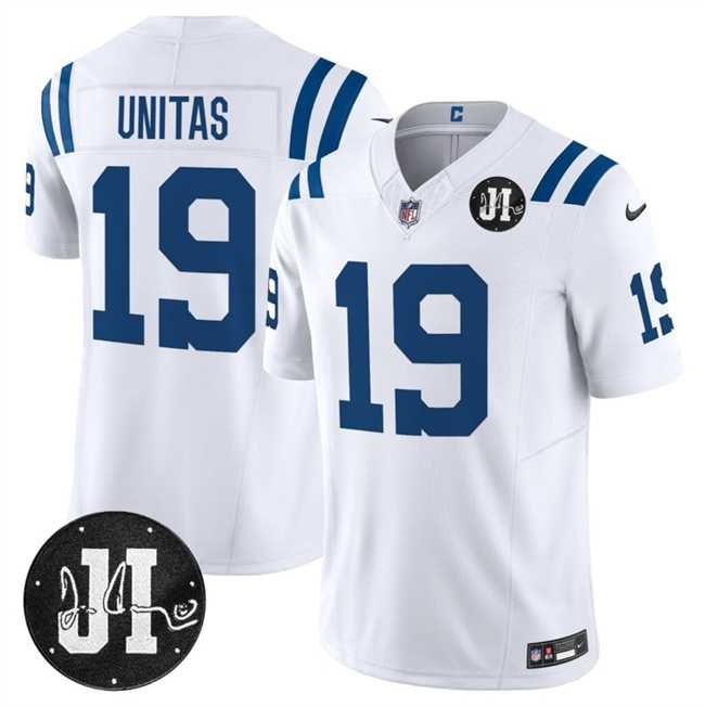 Men's Indianapolis Colts #19 Johnny Unitas White 2025 F.U.S.E. Jim Irsay Patch Vapor Limited Stitched Jersey Dzhi,We sell and wholesale Men's Indianapolis Colts #19 Johnny Unitas White 2025 F.U.S.E. Jim Irsay Patch Vapor Limited Stitched Jersey Dzhi on line form chian!