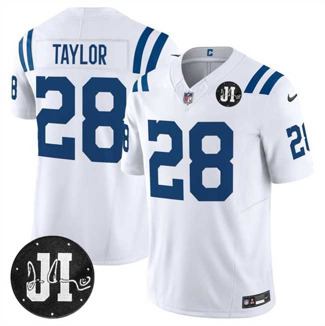 Men's Indianapolis Colts #28 Jonathan Taylor White 2025 F.U.S.E. Jim Irsay Patch Vapor Limited Stitched Jersey Dzhi,We sell and wholesale Men's Indianapolis Colts #28 Jonathan Taylor White 2025 F.U.S.E. Jim Irsay Patch Vapor Limited Stitched Jersey Dzhi on line form chian!