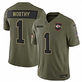 Men's Kansas City Chiefs #1 Xavier Worthy Olive 2025 Salute to Service Limited Stitched Jersey Dyin,baseball caps,new era cap wholesale,wholesale hats