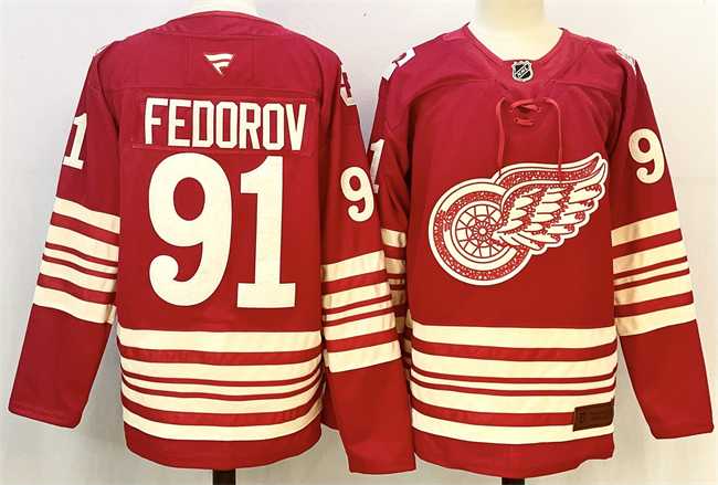 Men's Detroit Red Wings #91 Sergei Fedorov Red 2025-26 Centennial Premium Stitched Jersey,We sell and wholesale Men's Detroit Red Wings #91 Sergei Fedorov Red 2025-26 Centennial Premium Stitched Jersey on line form chian!
