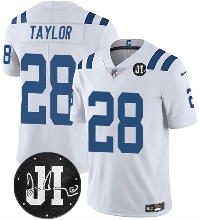 Men & Women & Youth Indianapolis Colts #28 Jonathan Taylor White Jim Irsay Patch Vapor Limited Stitched Jersey,We sell and wholesale Men & Women & Youth Indianapolis Colts #28 Jonathan Taylor White Jim Irsay Patch Vapor Limited Stitched Jersey on line form chian!