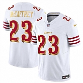 Men's San Francisco 49ers #23 Christian McCaffrey White Gold 2025 F.U.S.E. 'Rivalries' Vapor Limited Stitched Jersey,baseball caps,new era cap wholesale,wholesale hats