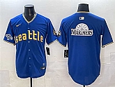 Men's Seattle Mariners Team Big Logo Royal With 2025 AL West Division Champions Patch City Connect Limited Stitched Jersey,baseball caps,new era cap wholesale,wholesale hats