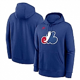 Men's Montreal Expos Blue Cooperstown Collection Logo Club Pullover Hoodie,baseball caps,new era cap wholesale,wholesale hats