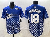 Men's Los Angeles Dodgers #18 Yoshinobu Yamamoto Blue 2025 World Series Patch Limited Stitched Jersey,baseball caps,new era cap wholesale,wholesale hats