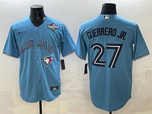 Men's Toronto Blue Jays #27 Vladimir Guerrero Jr. Blue 2025 World Series Cool Base Stitched Jersey,We sell and wholesale Men's Toronto Blue Jays #27 Vladimir Guerrero Jr. Blue 2025 World Series Cool Base Stitched Jersey on line form chian!