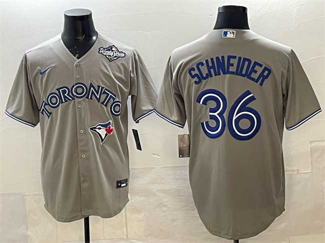 Men's Toronto Blue Jays #36 Davis Schneider Gray 2025 World Series Cool Base Stitched Jersey,We sell and wholesale Men's Toronto Blue Jays #36 Davis Schneider Gray 2025 World Series Cool Base Stitched Jersey on line form chian!