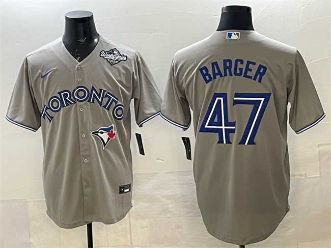 Men's Toronto Blue Jays #47 Addison Barger Gray 2025 World Series Cool Base Stitched Jersey,We sell and wholesale Men's Toronto Blue Jays #47 Addison Barger Gray 2025 World Series Cool Base Stitched Jersey on line form chian!