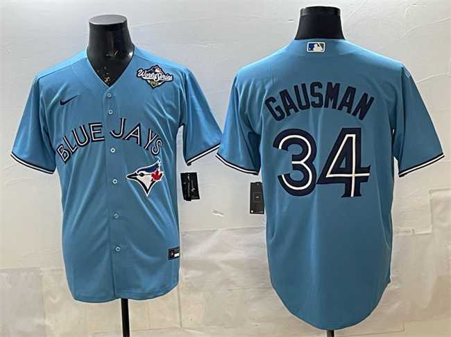 Men's Toronto Blue Jays #34 Kevin Gausman Blue 2025 World Series Cool Base Stitched Jersey,We sell and wholesale Men's Toronto Blue Jays #34 Kevin Gausman Blue 2025 World Series Cool Base Stitched Jersey on line form chian!