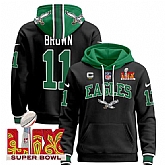 Men's Philadelphia Eagles #11 A.J. Brown Black 2025 Super Bowl LIX With 2-Star C Patch Pullover Stitched Hoodie,baseball caps,new era cap wholesale,wholesale hats