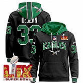 Men's Philadelphia Eagles #33 Cooper DeJean Black 2025 Super Bowl LIX Patch Pullover Stitched Hoodie,baseball caps,new era cap wholesale,wholesale hats