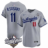 Men's Los Angeles Dodgers #11 Roki Sasaki Gray 2025 World Series Stitched Jersey,baseball caps,new era cap wholesale,wholesale hats