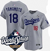 Men's Los Angeles Dodgers #18 Yoshinobu Yamamoto Gray 2025 World Series Limited Stitched Jersey,baseball caps,new era cap wholesale,wholesale hats