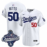Men's Los Angeles Dodgers #50 Mookie Betts White 2025 Champions Stitched Jersey,baseball caps,new era cap wholesale,wholesale hats