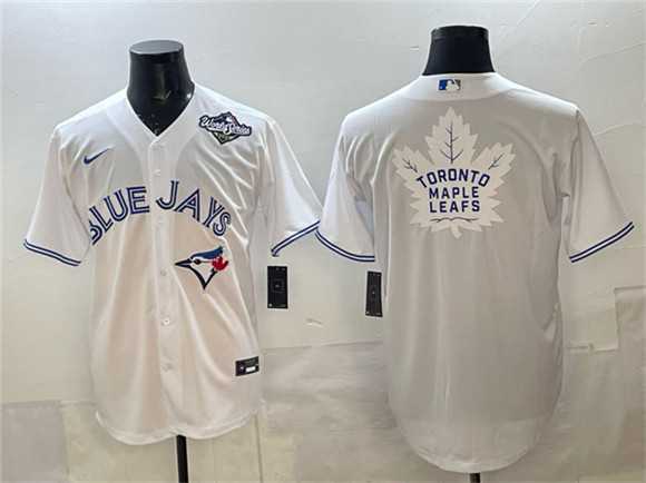 Men's Toronto Blue Jays & Leafs White 2025 World Series With White Leafs Logo Cool Base Stitched Jersey,We sell and wholesale Men's Toronto Blue Jays & Leafs White 2025 World Series With White Leafs Logo Cool Base Stitched Jersey on line form chian!