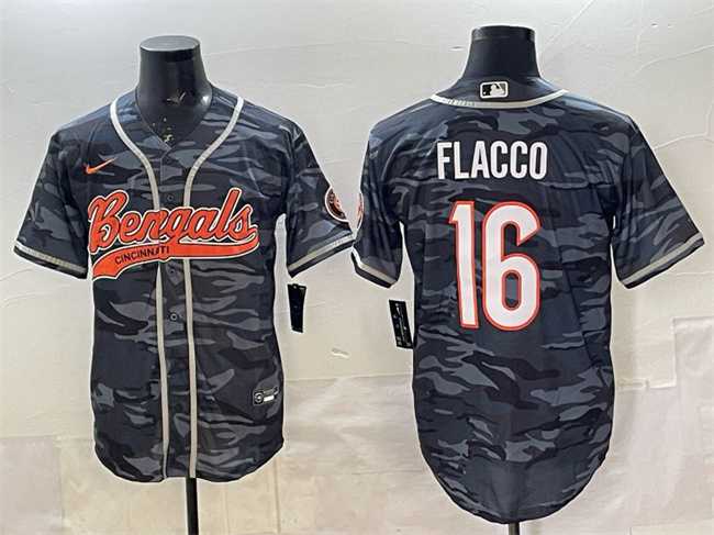 Men's Cincinnati Bengals #16 Joe Flacco Grey Camo With Patch Cool Base Stitched Baseball Jersey,We sell and wholesale Men's Cincinnati Bengals #16 Joe Flacco Grey Camo With Patch Cool Base Stitched Baseball Jersey on line form chian!