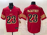 Men's San Francisco 49ers #23 Christian McCaffrey Red Gold 2025 F.U.S.E. 'Rivalries' Vapor Limited Stitched Jersey Dzhi,baseball caps,new era cap wholesale,wholesale hats