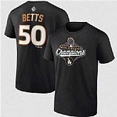 Men's Los Angeles Dodgers #50 Mookie Betts Black 2025 World Series Champions Name & Number T-Shirt,baseball caps,new era cap wholesale,wholesale hats