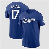 Men's Los Angeles Dodgers #17 Shohei Ohtani Royal 2025 World Series Champions Name & Number T-Shirt,baseball caps,new era cap wholesale,wholesale hats