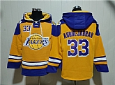 Men's Los Angeles Lakers #33 Kareem Abdul-Jabbar Yellow Lace-Up Pullover Hoodie,baseball caps,new era cap wholesale,wholesale hats
