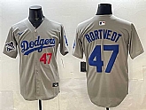 Men's Los Angeles Dodgers #47 Ben Rortvedt Gray 2025 World Series Champions Patch Limited Stitched Jersey,baseball caps,new era cap wholesale,wholesale hats
