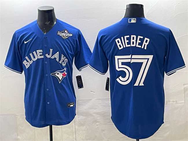 Men's Toronto Blue Jays #57 Shane Bieber Royal 2025 World Series Cool Base Stitched Jersey,We sell and wholesale Men's Toronto Blue Jays #57 Shane Bieber Royal 2025 World Series Cool Base Stitched Jersey on line form chian!