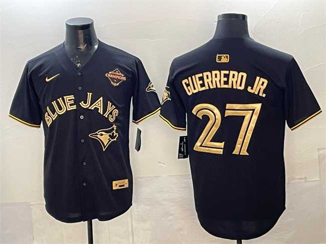 Men's Toronto Blue Jays #27 Vladimir Guerrero Jr. Black Gold 2025 American League Champions Limited Stitched Jersey,We sell and wholesale Men's Toronto Blue Jays #27 Vladimir Guerrero Jr. Black Gold 2025 American League Champions Limited Stitched Jersey on line form chian!