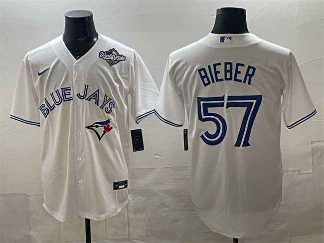 Men's Toronto Blue Jays #57 Shane Bieber White 2025 World Series Home Cool Base Stitched Jersey,We sell and wholesale Men's Toronto Blue Jays #57 Shane Bieber White 2025 World Series Home Cool Base Stitched Jersey on line form chian!